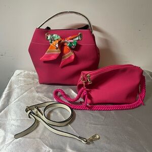 Fuchsia bucket bag with scarf and crossbody strap ~CRAZY SALE